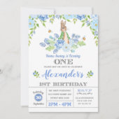 Invitation Garçon Bunny 1er anniversaire Fête Jardin Bleu Flo (Devant)