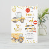 Invitation Garçon Camions de construction Jaune Anniversaire (Debout devant)