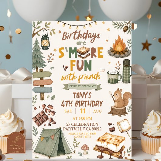 Invitation Garçon camping S'mores plaisir avec des amis Anniv