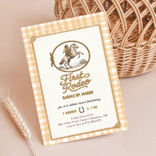 Invitation Garçon Carreaux Gingham Cowboy Premier Rodéo 1er A