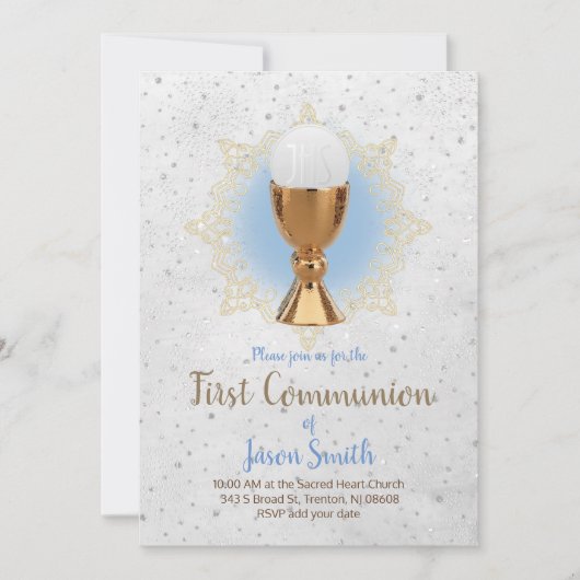 Invitation garçon catholique première communion chalice hôte (Devant)