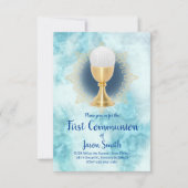 Invitation garçon catholique Première communion marbre bleu (Devant)