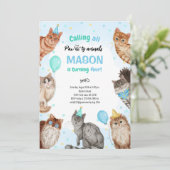 Invitation Garçon Chat Pawty Animaux Anniversaire (Debout devant)