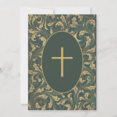 Invitation Garçon Confirmation Croix Chardon Or Élégant Vert (Dos)