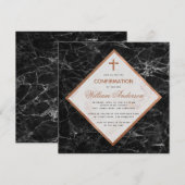 Invitation Garçon Confirmation Marbre Blanc Cuivre Écriture (Devant / Derrière)