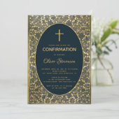 Invitation Garçon Confirmation Or Feuilles Croix Élégante Ble (Debout devant)