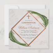 Invitation Garçon Confirmation Verdure Cuivre Fer Croix Marbr (Devant)