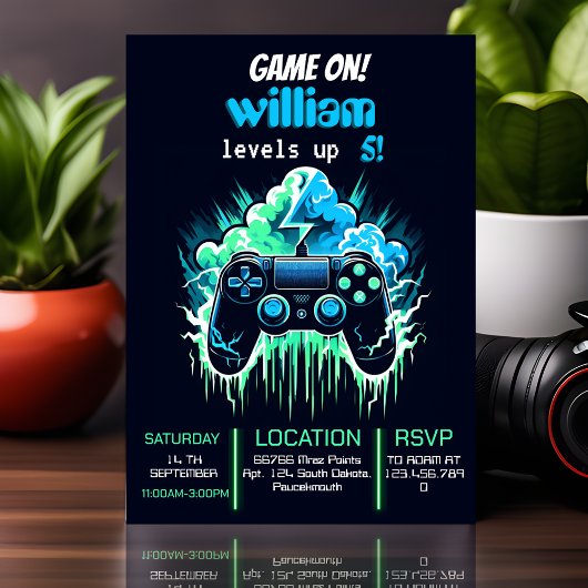 Invitation garçon cool gamin niveau jusqu'à 5e anniversaire