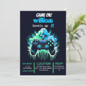 Invitation garçon cool gamin niveau jusqu'à 5e anniversaire (Debout devant)