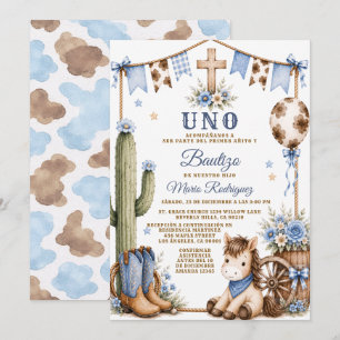 Invitation Garçon Cowboy espagnol Uno baptême & 1er anniversa
