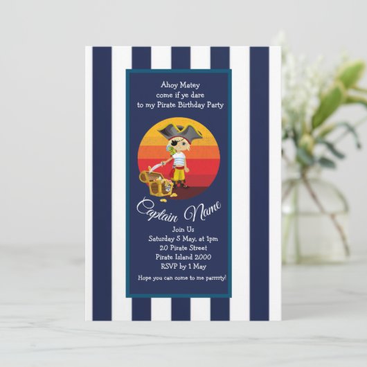 Invitation Garçon crânes de pirate épées (Debout devant)