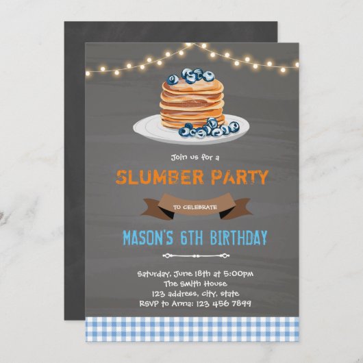 Invitation garçon crêpe sommeil anniversaire (Devant / Derrière)