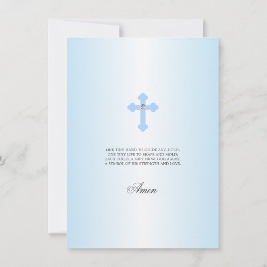Invitation GARÇON croisé bleu fait sur commande de baptême de (Dos)