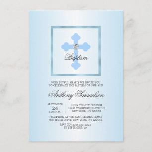 Invitation GARÇON croisé bleu fait sur commande de baptême de