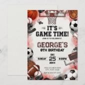 Invitation Garçon d'anniversaire Ballons de Sport (Devant / Derrière)