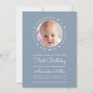 Invitation Garçon d'anniversaire bleu poussiéreux Photo Petit