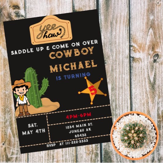Invitation Garçon d'anniversaire Cactus Far West