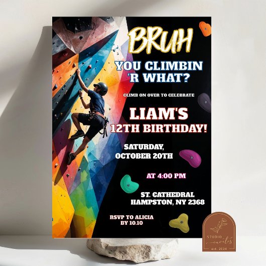 Invitation Garçon d'anniversaire d'escalade de mur de roche