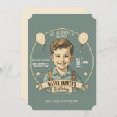 Invitation Garçon d'anniversaire vintage (Devant / Derrière)