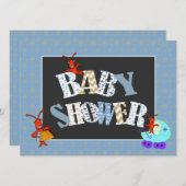 Invitation Garçon de baby shower de Patchwork Fleur de Lis (Devant / Derrière)