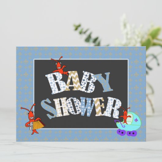 Invitation Garçon de baby shower de Patchwork Fleur de Lis (Debout devant)