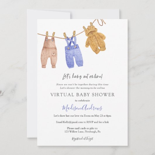Invitation Garçon de Baby shower virtuel (Devant)