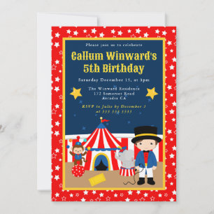 Invitation Garçon de cirque mignon anneau maître enfants anni