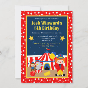 Invitation Garçon de cirque mignon clown enfants anniversaire