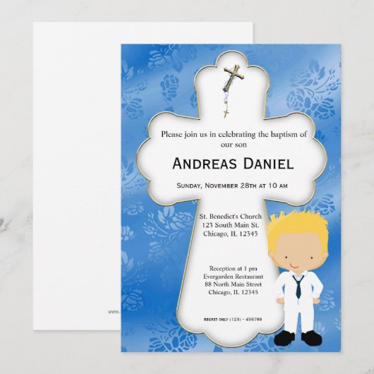 Invitation Garçon de communion croisée (Devant / Derrière)