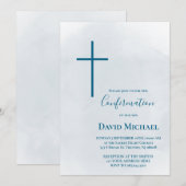 Invitation garçon de confirmation Croix bleue (Devant / Derrière)