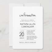 Invitation Garçon de confirmation| Moderne + Simple (Devant)