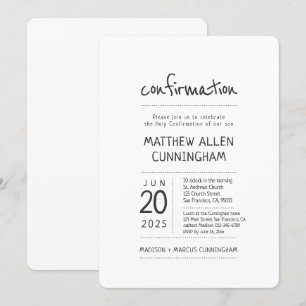 Invitation Garçon de confirmation Moderne + Simple
