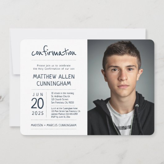 Invitation Garçon de confirmation| Moderne + Simple Photo (Devant)