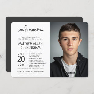 Invitation Garçon de confirmation Moderne + Simple Photo