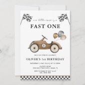 Invitation Garçon de course marron rapide un 1er anniversaire (Devant)