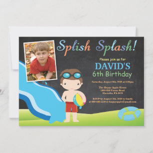 Invitation Garçon de fête d'anniversaire de piscine de