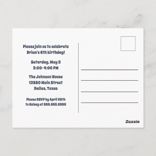 Invitation garçon de fête d'anniversaire piscine (Dos)