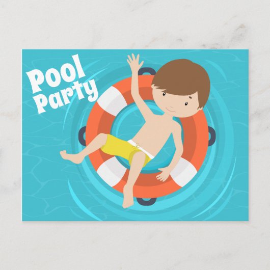 Invitation garçon de fête d'anniversaire piscine (Devant)