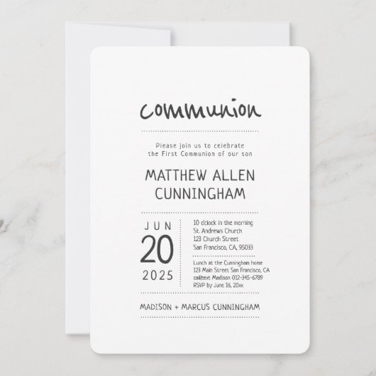Invitation Garçon de la première communion | Moderne + Simple (Devant)