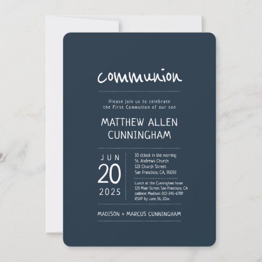 Invitation Garçon de la première communion | Moderne + Simple (Devant)