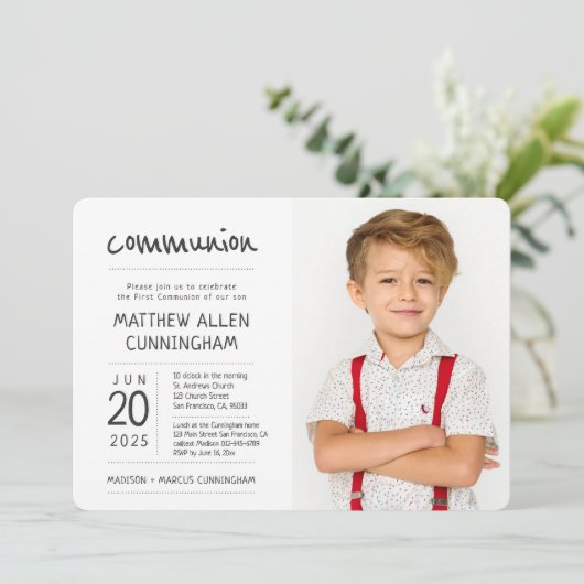 Invitation Garçon de la première communion | Moderne + Simple (Debout devant)