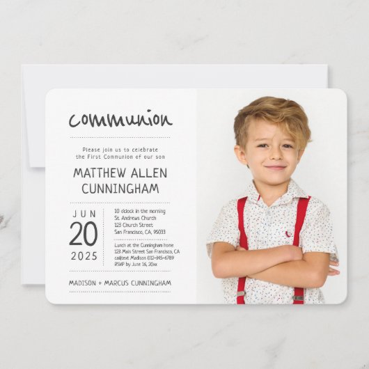 Invitation Garçon de la première communion | Moderne + Simple (Devant)
