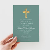 Invitation Garçon de première communion photo croix élégante