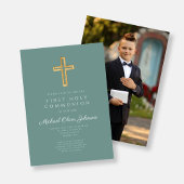 Invitation Garçon de première communion photo croix élégante