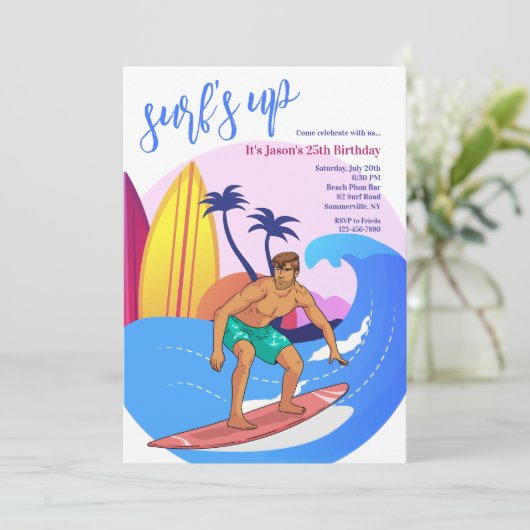 Invitation Garçon de surf (Debout devant)