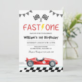 Invitation Garçon de voiture de course Premier Anniversaire- (Debout devant)