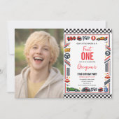 Invitation Garçon de voiture de course rapide 1er anniversair (Devant)