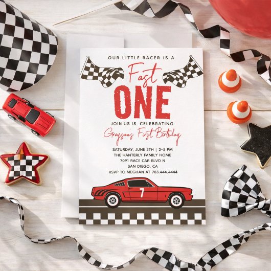 Invitation Garçon de voiture de course rapide un 1er annivers