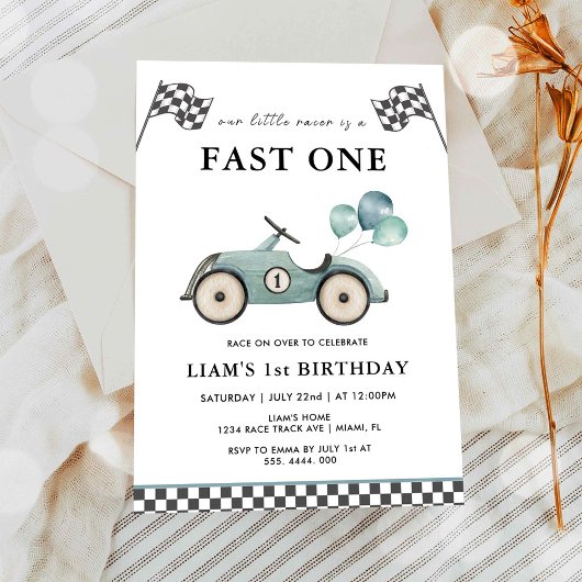 Invitation Garçon de voiture de course rapide un 1er annivers