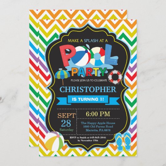 Invitation Garçon d'éclaboussure de Splish d'été d'invitation (Devant / Derrière)